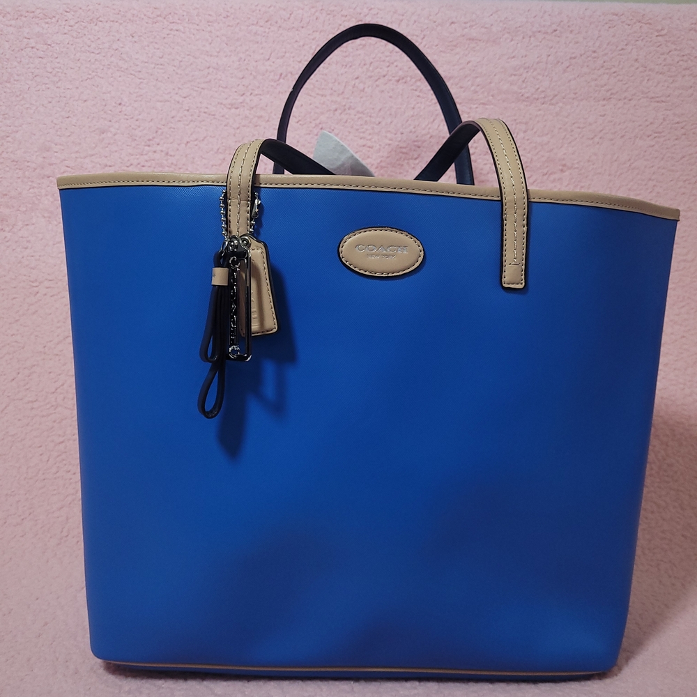 Authentic Coach Royal Blue and Tan Tote